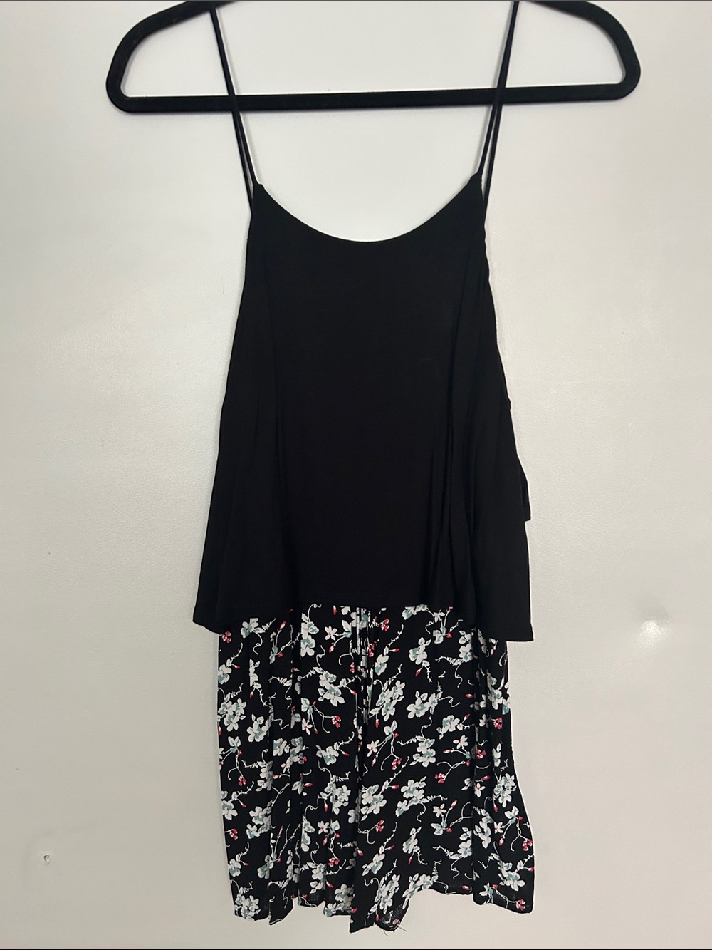 Black Floral Tiered Romper with Spaghetti Straps
